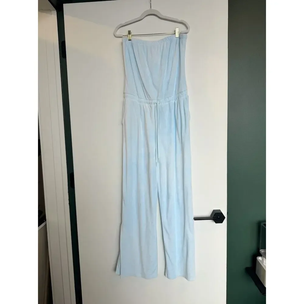 Beyond Yoga Tropez Strapless Terrycloth Jumpsuit in Tropical Waters- Large, NWOT